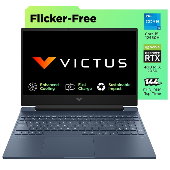 HP Victus Gaming Laptop, 12th Gen Intel Core i5-12450H, 4GB RTX 2050 GPU, 15.6-inch (39.6 cm), 50W TGP, FHD, IPS, 144Hz, 16GB DDR4, 1TB SSD, Backlit KB, B&O (MSO, Blue, 2.37 kg)